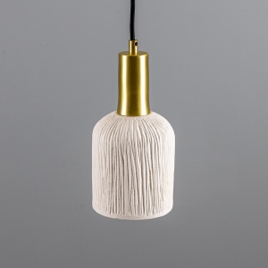 Osier Organic Ceramic Pendant Light 11.5cm, Matte White Striped